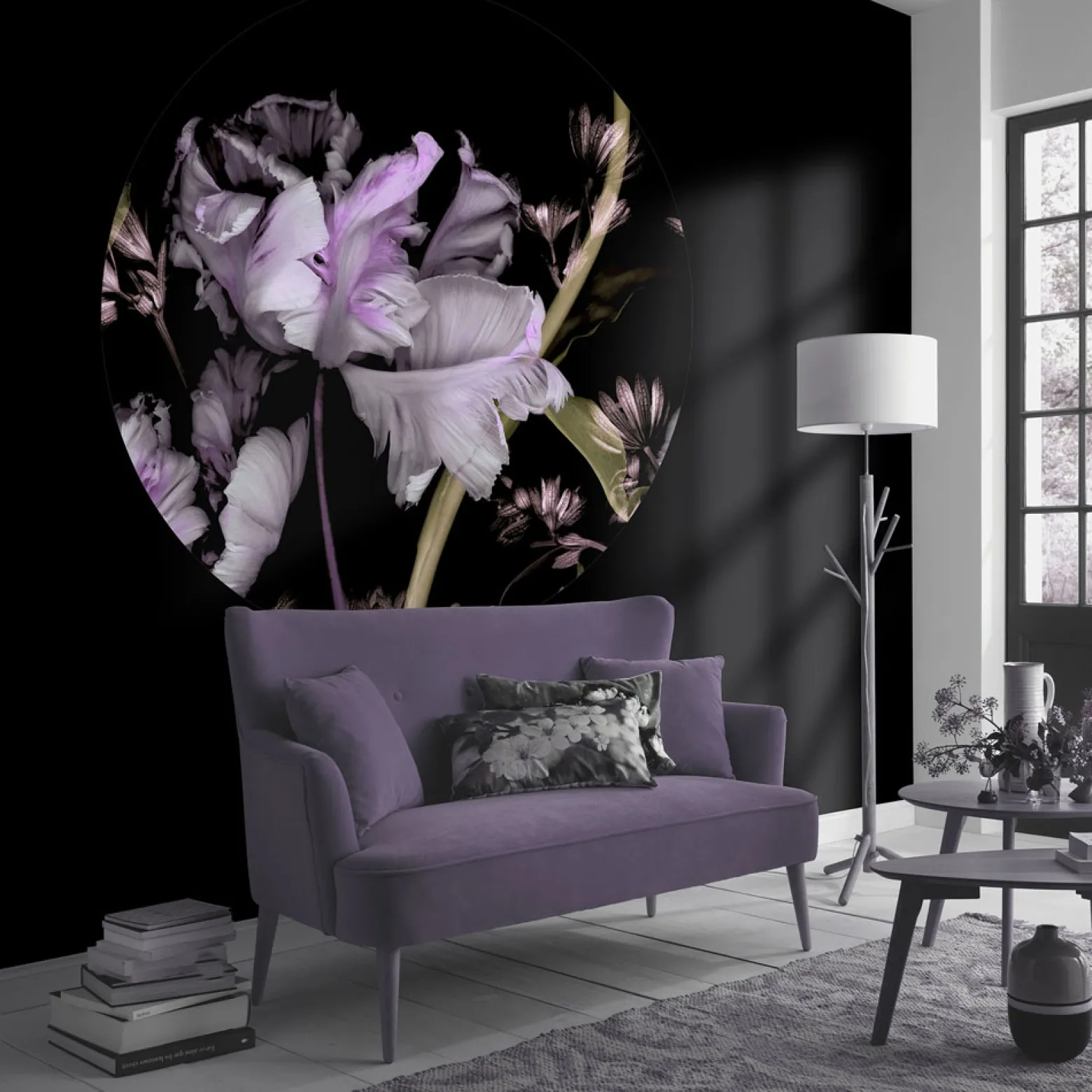 Fototapete rund Guido Maria Kretschmer Floral schwarz lila