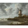 Fototapete Strand Schiff Windmühle Grau Braun 2504V-11
