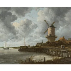 Fototapete Strand Schiff Windmühle Grau Braun 2504V-11
