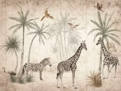 Fototapete Tiere Palmen Grafik Beige Grau Creme ML1501
