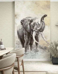 Fototapete Tiermotiv Elefant Nebel Beige Anthrazit 33099