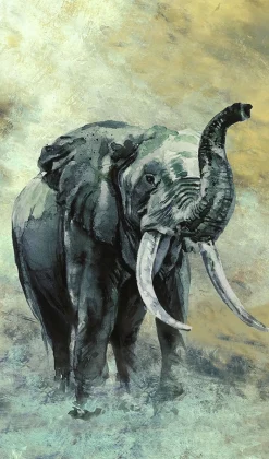 Fototapete Tiermotiv Elefant Nebel Beige Anthrazit 33099
