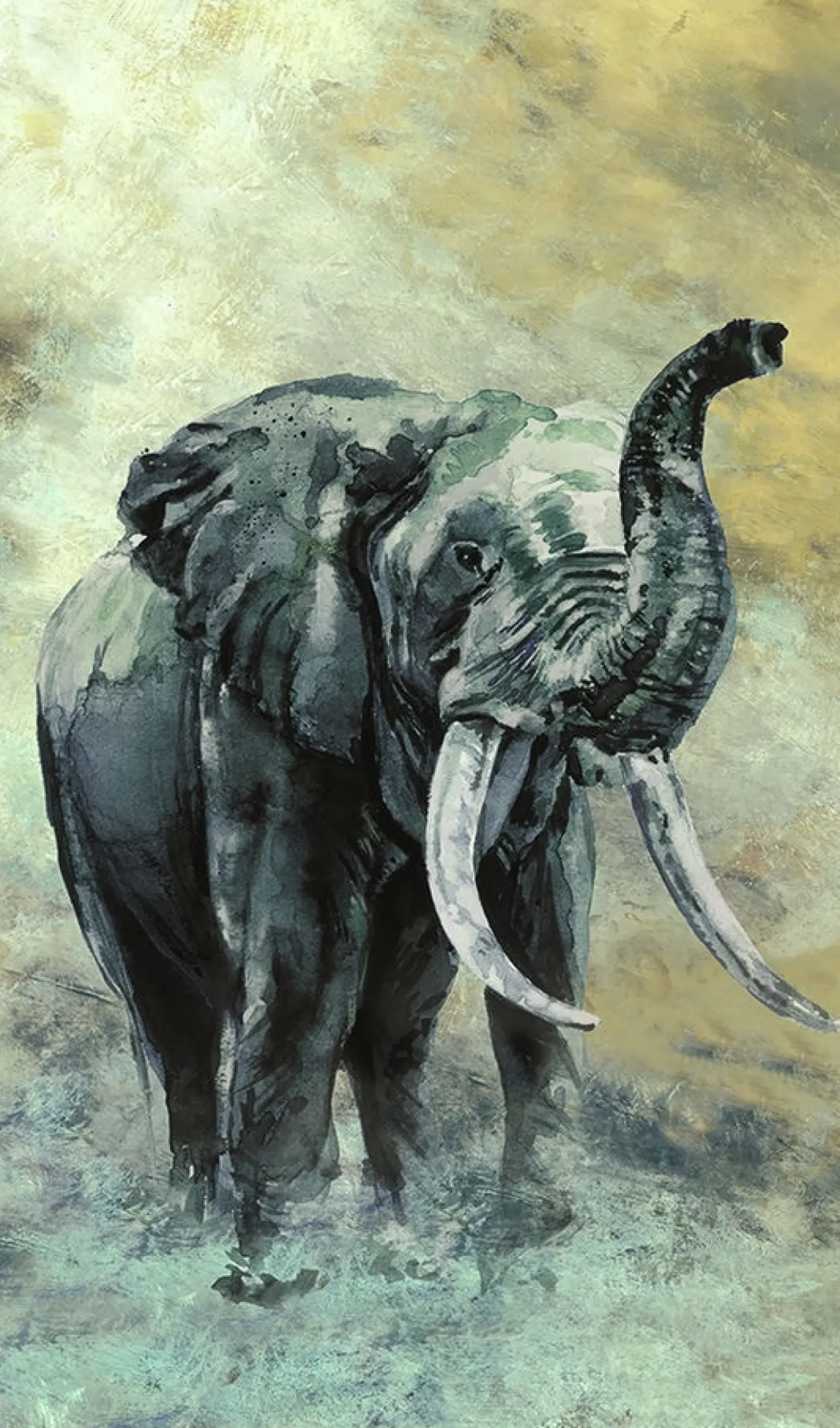 Fototapete Tiermotiv Elefant Nebel Beige Anthrazit 33099