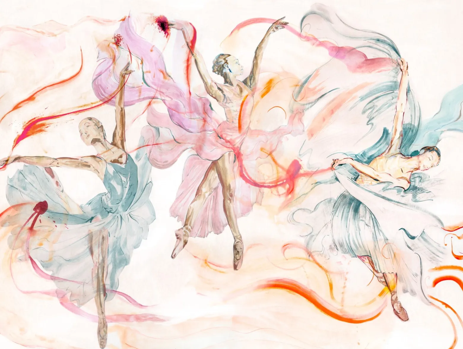 Fototapete Tänzerinnen Aquarell Weiß Rosa Blau ML2201