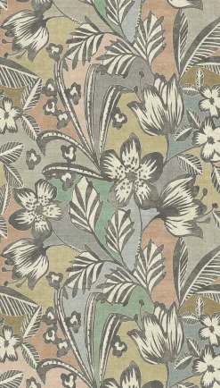 Fototapete Tropisch Floral Grau Blau Rot ML4501