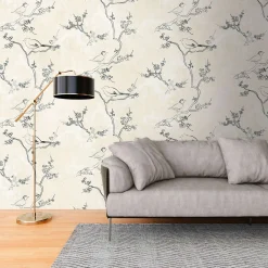 Fototapete Vögel Elegant Floral Beige Schwarz 39884-1