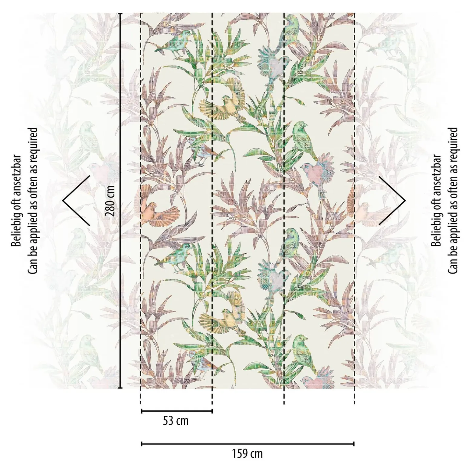 Fototapete Vögel Exotisch Floral Weiß Rosa Grün 39879-1