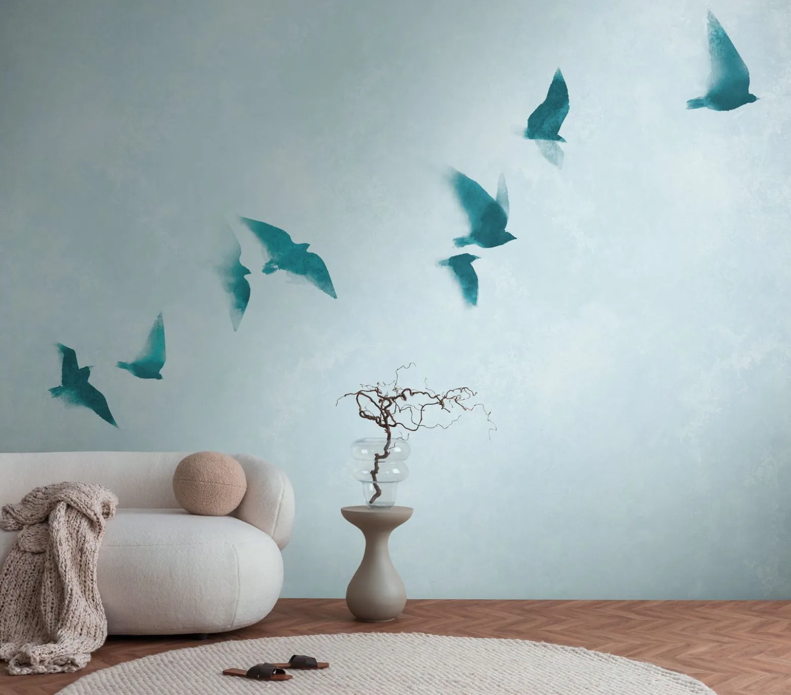 Fototapete Vögel Himmel Aquarell Blau 39923-1