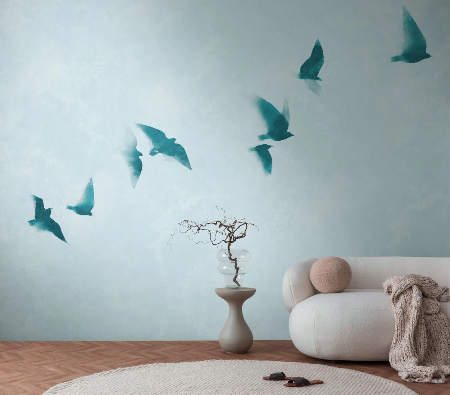 Fototapete Vögel Himmel Aquarell Blau 39923-1