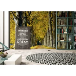 Fototapete Vlies Allee Wald Bäume braun creme
