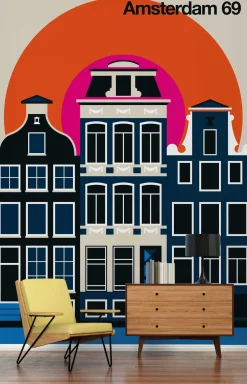 Fototapete Vlies Amsterdam Skyline Retro orange