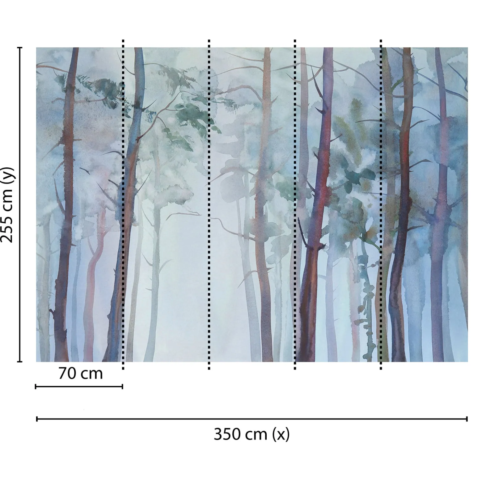 Fototapete Vlies Aquarell Wald Kunst blau grau braun