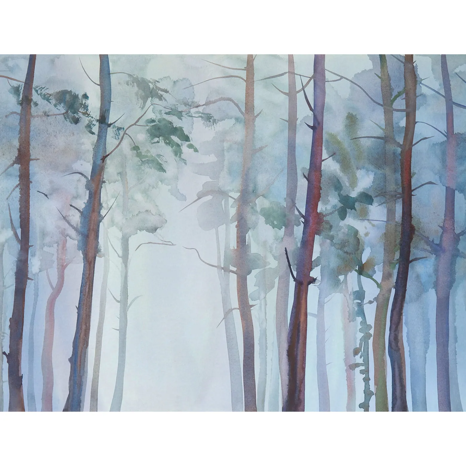 Fototapete Vlies Aquarell Wald Kunst blau grau braun
