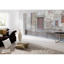 Fototapete Vlies Backsteine Mauer creme rot
