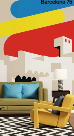 Fototapete Vlies Barcelona Retro bunt beige