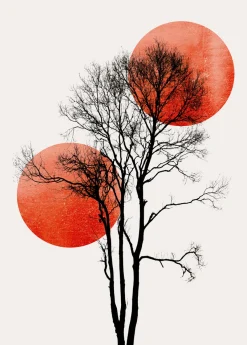 Fototapete Vlies Baum Mond Natur rot schwarz