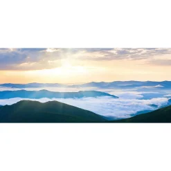 Fototapete Vlies Bergblick Sonne Wolken blau