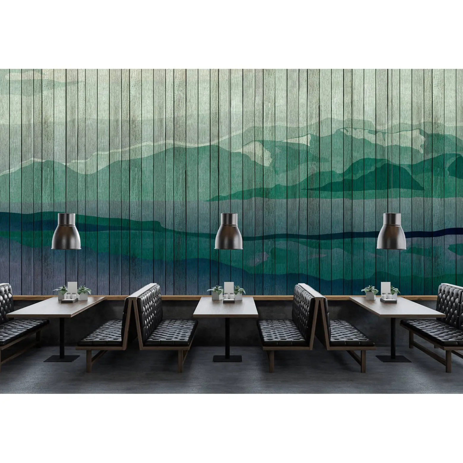 Fototapete Vlies Berge Aquarell Holz türkis Premium