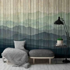 Fototapete Vlies Berge Aquarell Holz beige Premium
