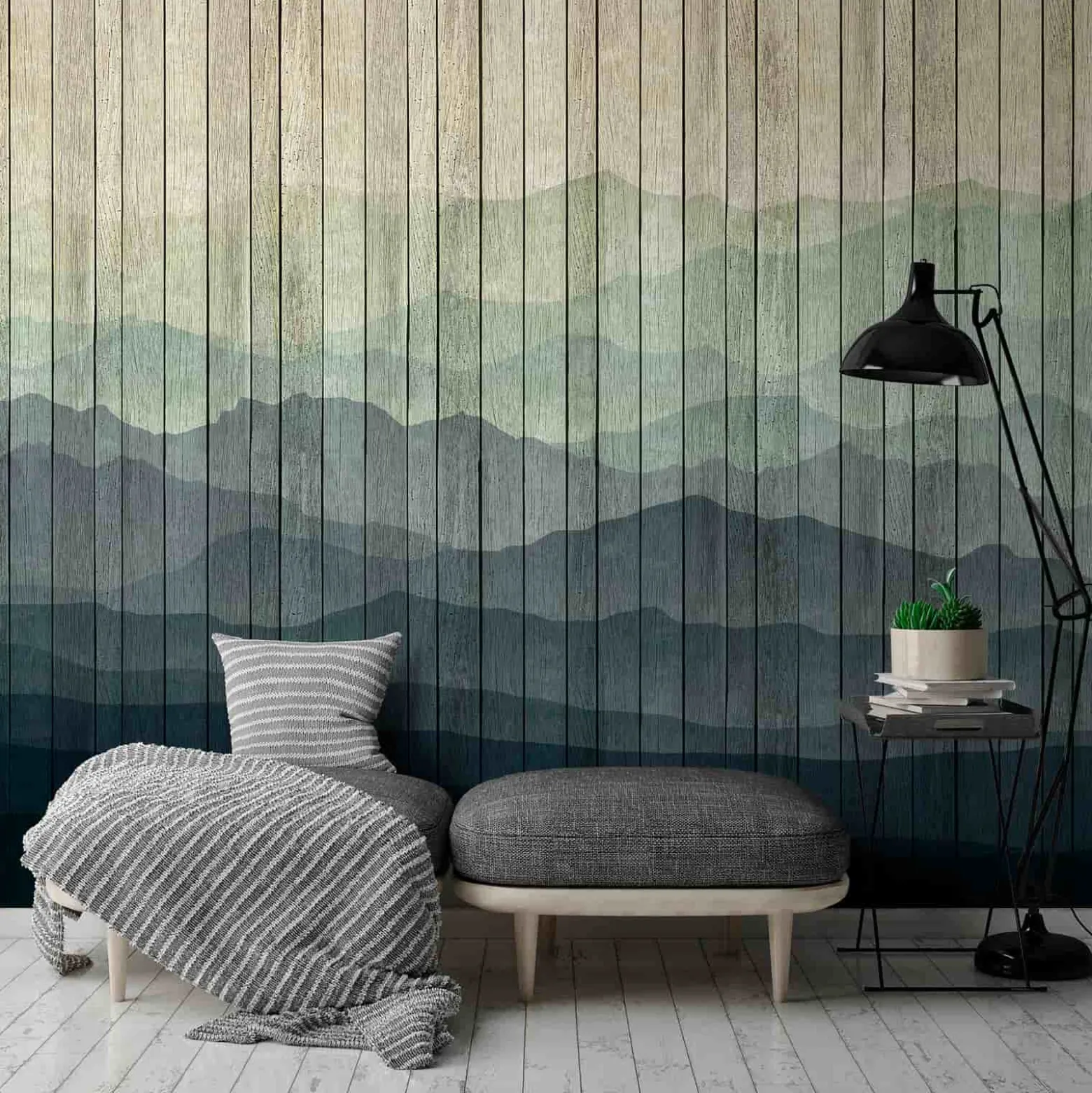 Fototapete Vlies Berge Aquarell Holz beige Premium