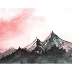 Fototapete Vlies Berge Gemalt Landschaft grau rot weiß