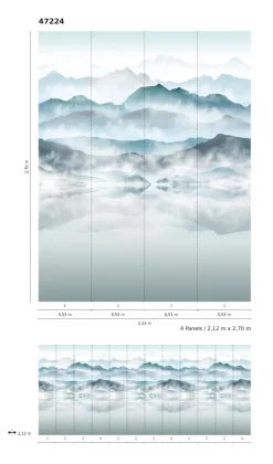 Fototapete Vlies Berge Nebel Landschaft blau weiß 47224