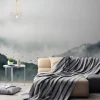 Fototapete Vlies Berge Nebel Vögel grau blau schwarz