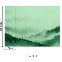 Fototapete Vlies Berge Nebel Vögel grün schwarz