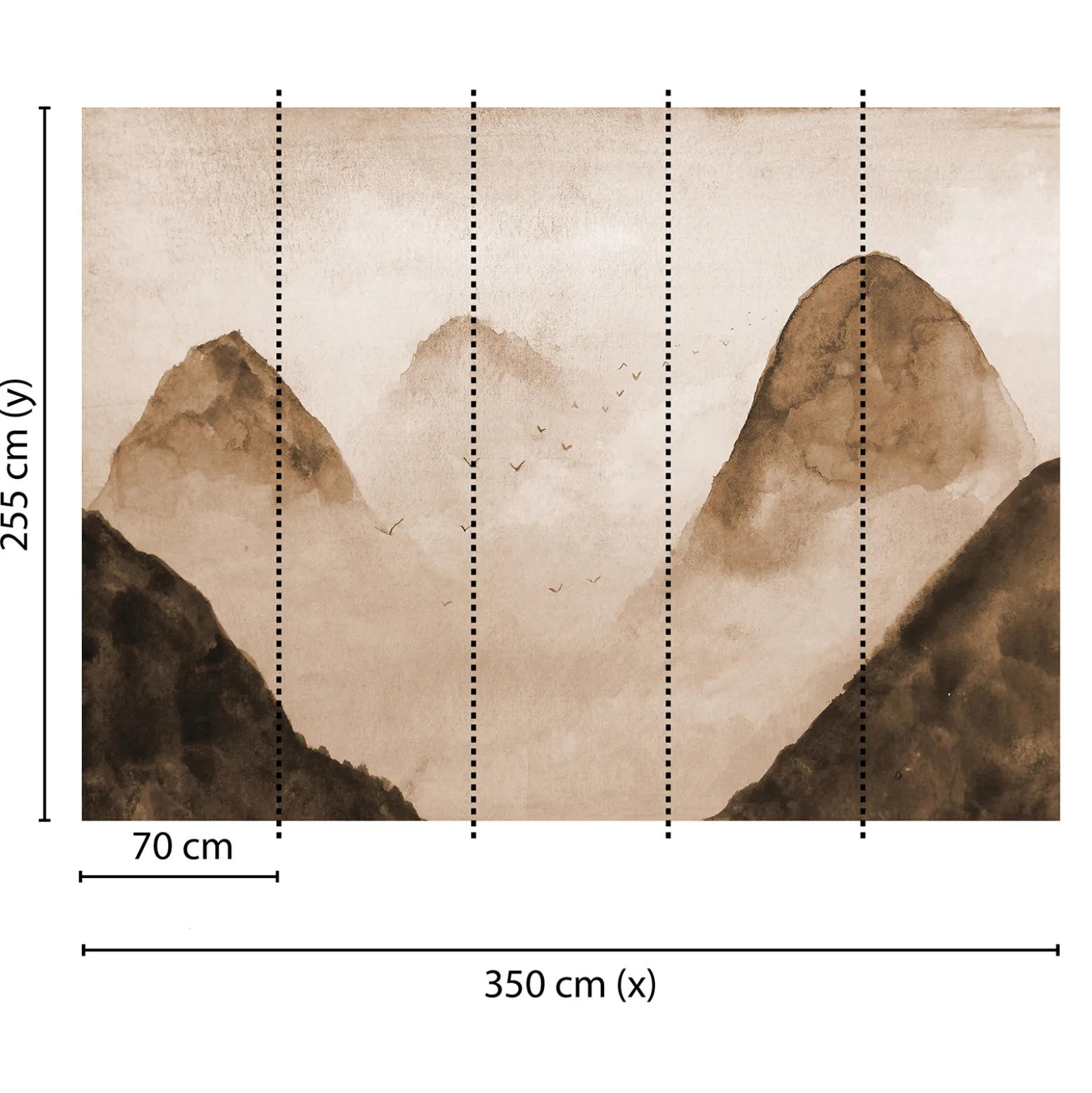 Fototapete Vlies Berge Vögel Nebel braun beige
