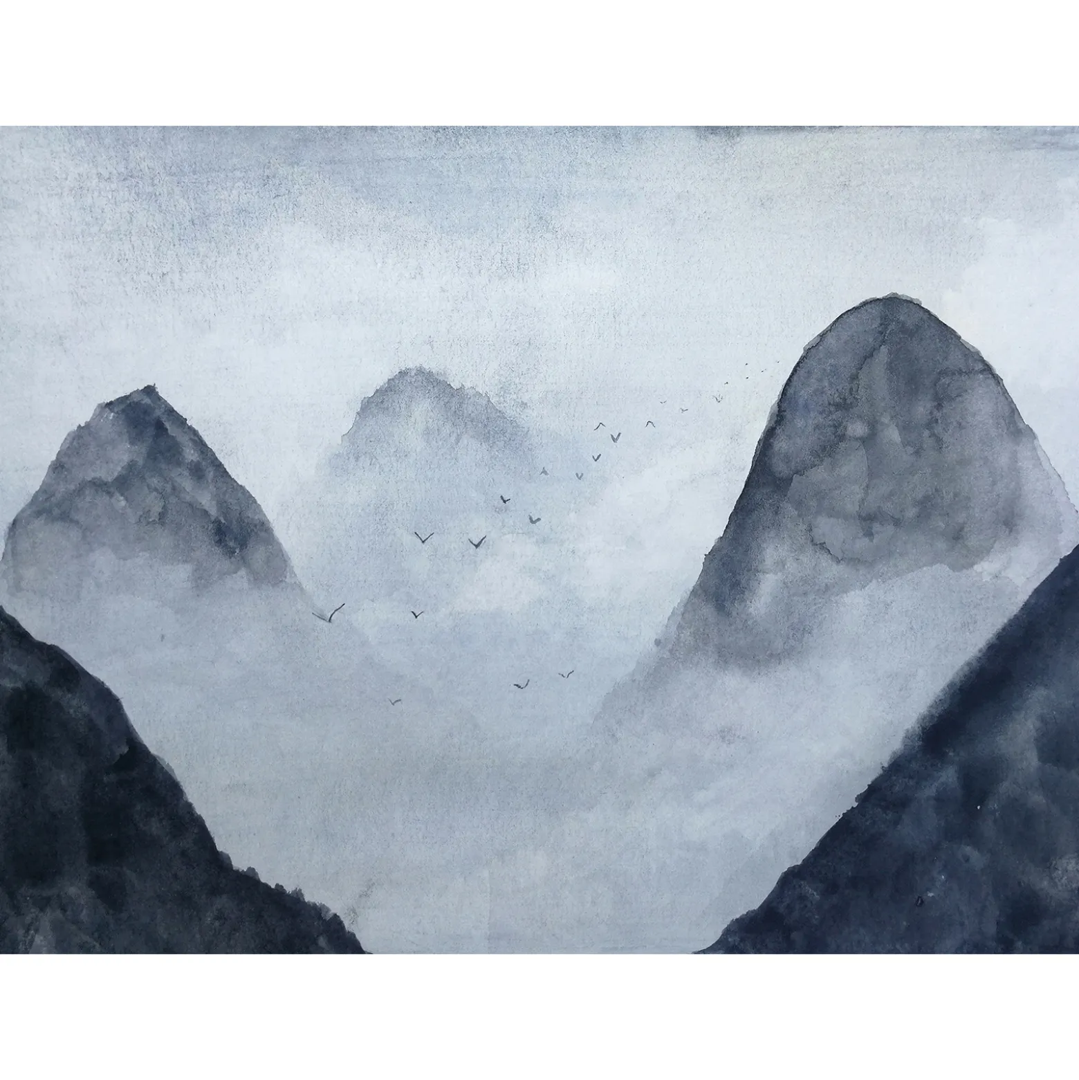 Fototapete Vlies Berge Vögel Neben grau schwarz