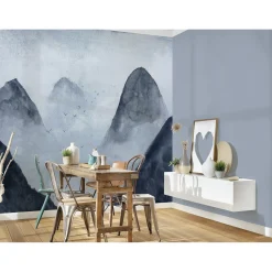 Fototapete Vlies Berge Vögel Neben grau schwarz