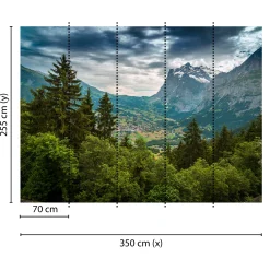 Fototapete Vlies Berg Tal Bäume grün blau grau