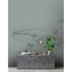 Fototapete Vlies Blauwal Punkte grün schwarz Premium