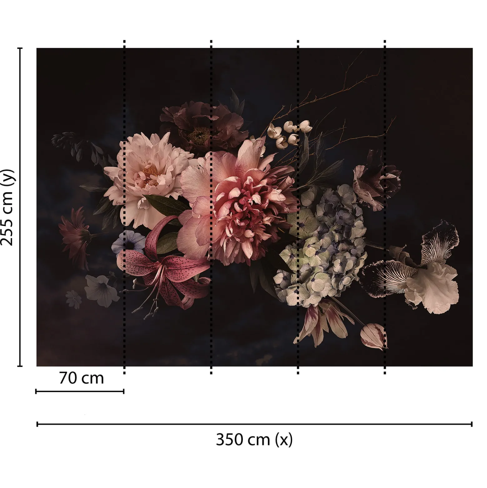 Fototapete Vlies Blüten Blumen Floral rosa grün schwarz