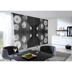 Fototapete Vlies Blüten Floral Dreiecke schwarz