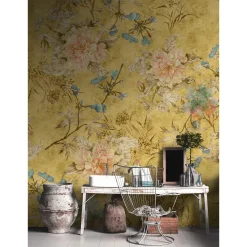 Fototapete Vlies Blüten Floral Vintage gelb Premium