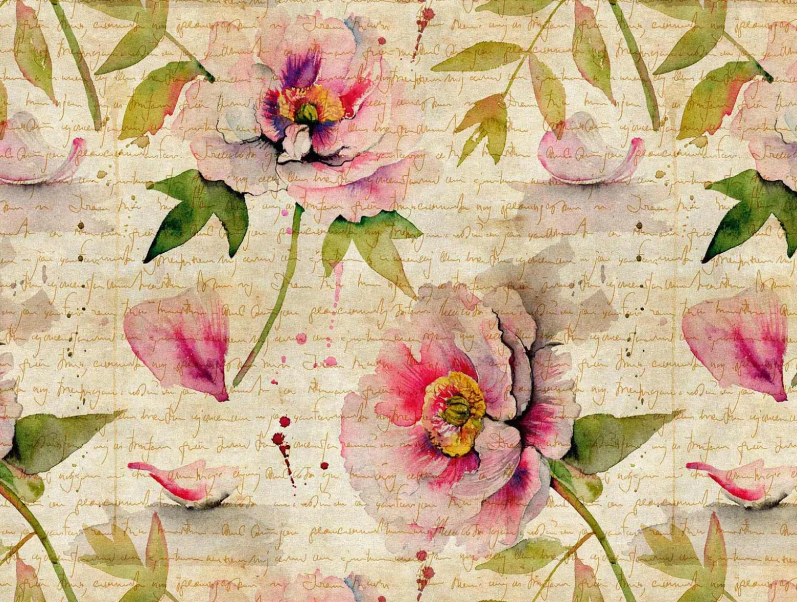 Fototapete Vlies Blüten Schrift Floral beige 38276-1