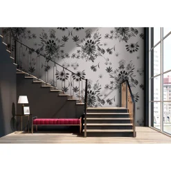 Fototapete Vlies Blätter Blumen grau schwarz Premium