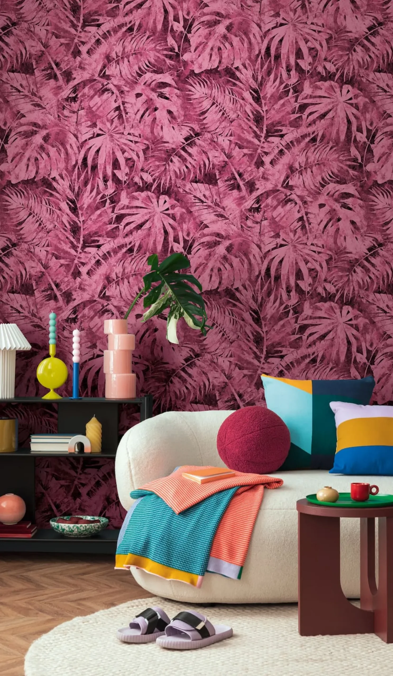 Fototapete Vlies Blätter Dschungel Vintage Pink Rosa 79145-8