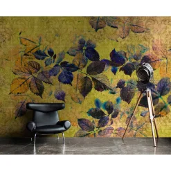 Fototapete Vlies Blätter Floral Ornamente gelb Premium
