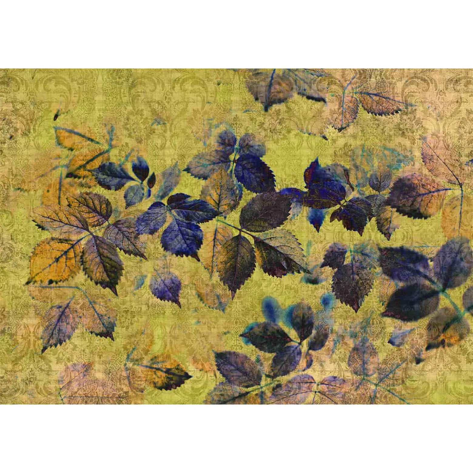 Fototapete Vlies Blätter Floral Ornamente gelb Premium
