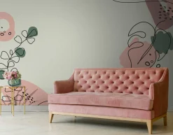 Fototapete Vlies Blätter gemalt rosa braun grün