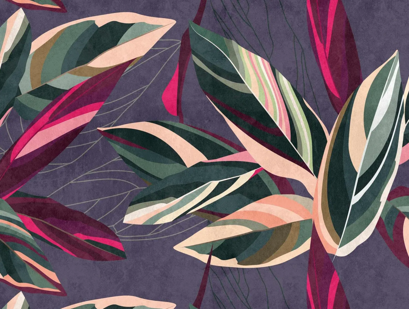 Fototapete Vlies Blätter Kunst Floral lila grün 38272-1
