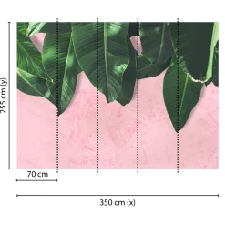 Fototapete Vlies Blätter Putz rosa grün Designwalls