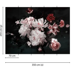 Fototapete Vlies Blumen Blüten Floral weiß rot schwarz