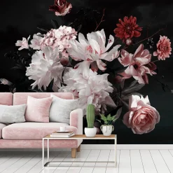 Fototapete Vlies Blumen Blüten Floral weiß rot schwarz