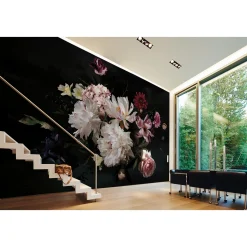 Fototapete Vlies Blumen Blüten Floral weiß rosa schwarz