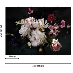 Fototapete Vlies Blumen Blüten Floral weiß rosa schwarz