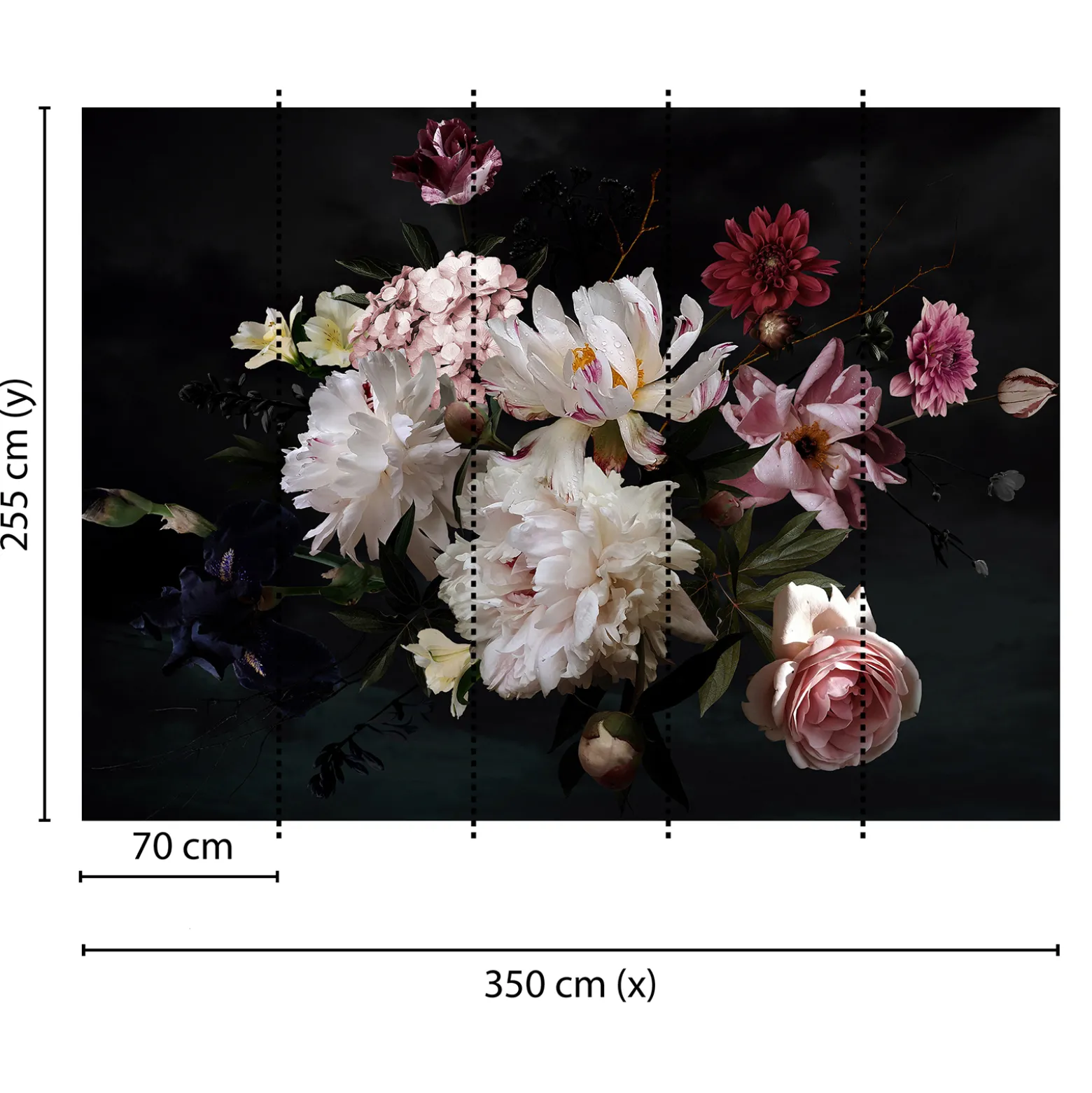 Fototapete Vlies Blumen Blüten Floral weiß rosa schwarz