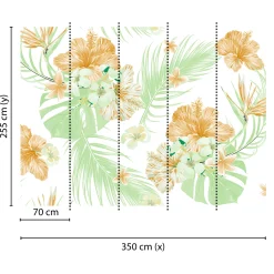 Fototapete Vlies Blumen Blätter Tropisch weiß grün braun